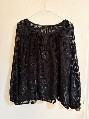 J. Crew Black Sheer Leopard Burnout Top